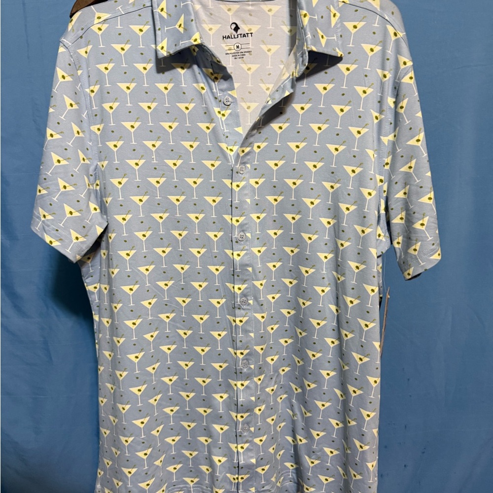 Hallstatt Men's Light Blue Cocktail Print Shirt
